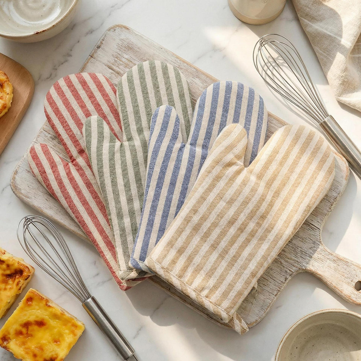 Striped Linen Oven Gloves - The Home Aisle