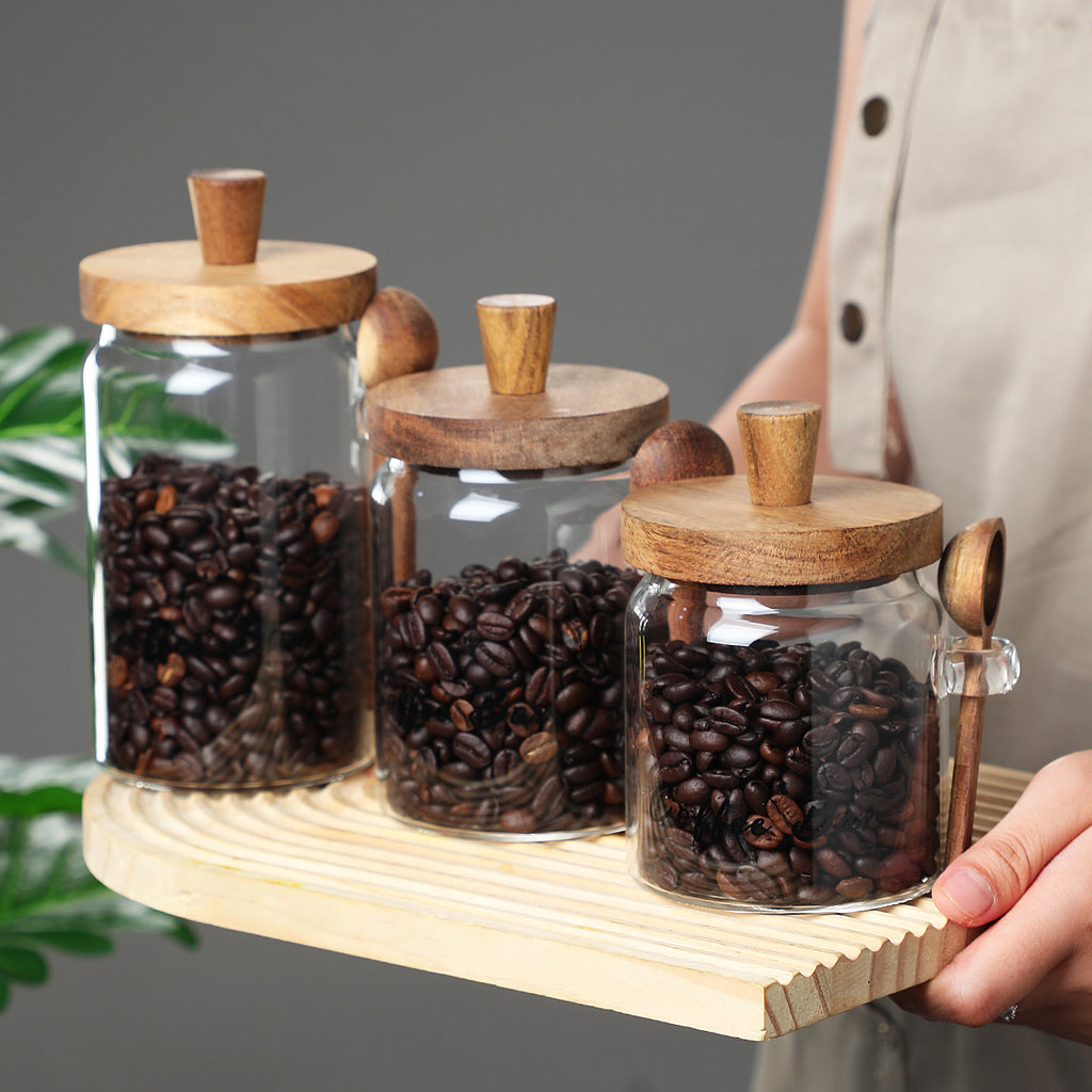 Glass Coffee Jar with Wooden Spoon - The Home Aisle