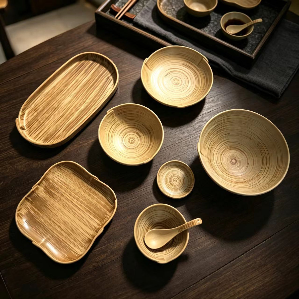 Bamboo Bowl & Tray Set - The Home Aisle